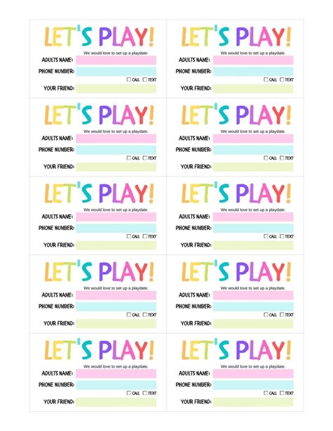 Play Date Cards Printable